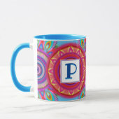 Custom initiaal psychedelische regenboog koffie mo mok (Links)