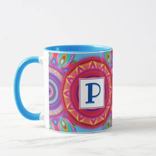 Custom initiaal psychedelische regenboog koffie mo mok (Links)