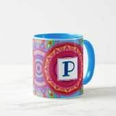 Custom initiaal psychedelische regenboog koffie mo mok (Voorkant rechts)