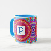 Custom initiaal psychedelische regenboog koffie mo mok (Voorkant links)
