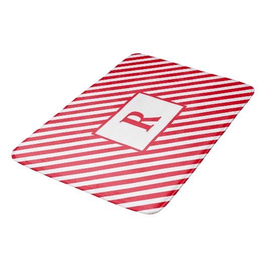 Custom Initiaal Rood/Wit Strepen Badmat (Gekanteld)