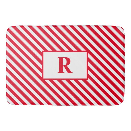 Custom Initiaal Rood/Wit Strepen Badmat (Voorkant)