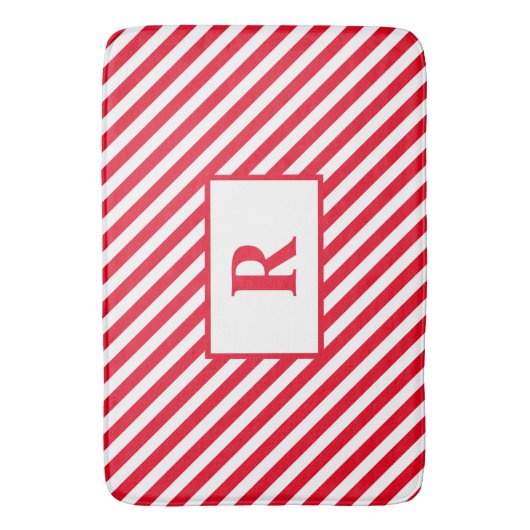 Custom Initiaal Rood/Wit Strepen Badmat (Voorkant Verticaal)