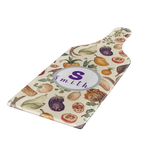 Custom initials Fruits and vegetables pattern Snijplank (Hoek)