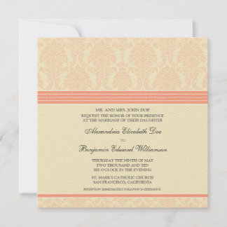 :custom: Invitation Coral/Cream Mariage damassé