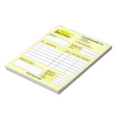 Custom Invoice Receipt, Yellow Small Business Name Notitieblok (Gedraaid)