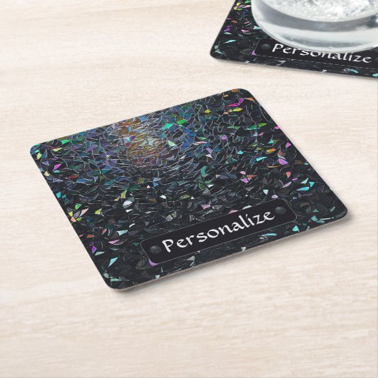 Custom Iridescent Abstract Stained Glass Pattern Vierkante Kartonnen Onderzetter (Schuin)