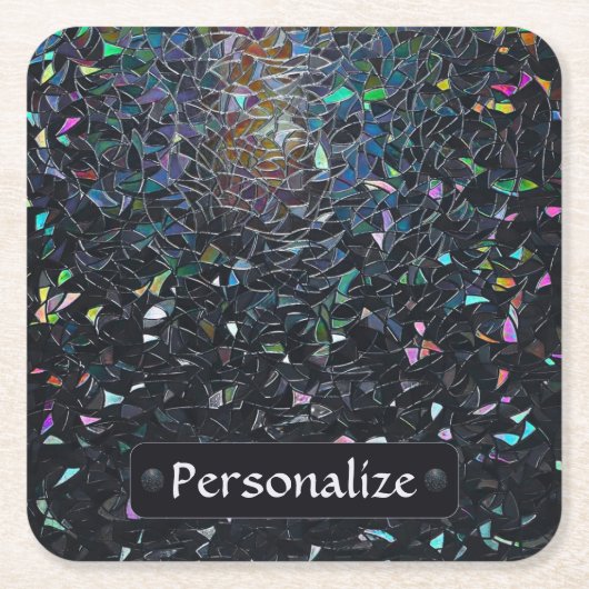 Custom Iridescent Abstract Stained Glass Pattern Vierkante Kartonnen Onderzetter (Voorkant)