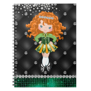 Custom Irish Dance Redhead Girl Green, Black Notitieboek