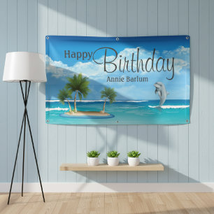 Custom Island Dolfijn Gelukkige Verjaardag Banner