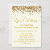 Custom Ivory and Gold Glitter 50th Birthday Party Kaart (Voorkant)