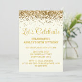 Custom Ivory and Gold Glitter 50th Birthday Party Kaart (Staand voorkant)