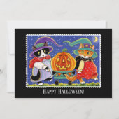 Custom Jack O'Lantern Halloween Heks Cat Flat Kaart (Voorkant)