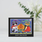 Custom Jack O'Lantern Halloween Witch Cat Briefkaart (Staand voorkant)