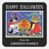 Custom Jack O'Lantern Halloween Witch Cat Vierkante Sticker (Voorkant)