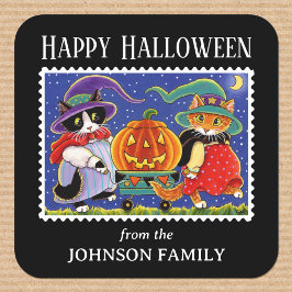 Custom Jack O'Lantern Halloween Witch Cat Vierkante Sticker