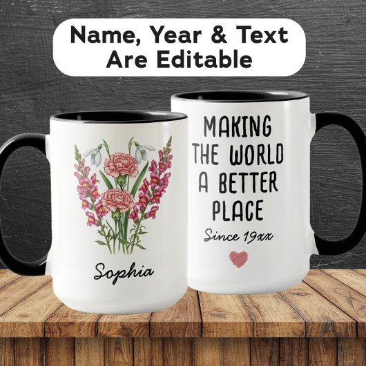 Custom January Birth Flower Mug - Carnation & Name
