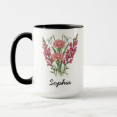 Custom January Birth Flower Mug - Carnation & Name Mok (Links)
