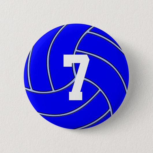 CUSTOM JERSEY NUMBER Blue Volleyball Round Button (Voorkant)