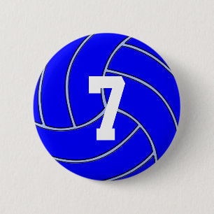 CUSTOM JERSEY NUMBER Blue Volleyball Round Button