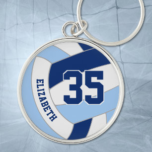 Custom jersey nummer op licht donkerblauw volleyba sleutelhanger