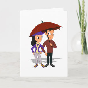 Custom jong gelukkig paar cartoon feestdagen kaart