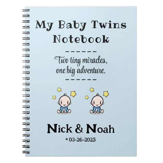 Custom Journal, gepersonaliseerde Baby Boy Twins, Notitieboek (Voorkant)