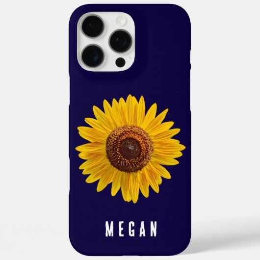 Custom Jouw naam Navy Blue Yellow Zonnebloem Case-Mate iPhone Case (Achterkant)