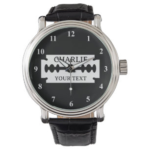 Custom kapper shop horloge met scheermes logo