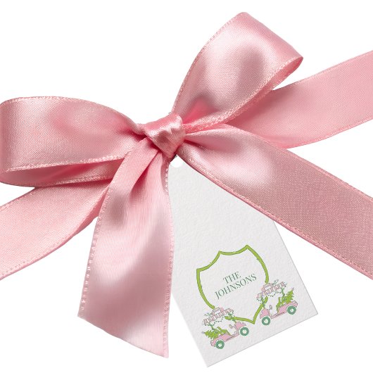 Custom Kerst Roze Golf Carts Green Crest Party Cadeaulabel