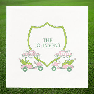 Custom Kerst Roze Golf Carts Green Crest Party Servet