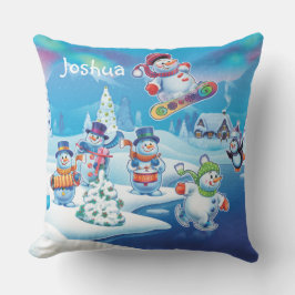 Custom Kerst winter wonderland sneeuwpoppen kussen