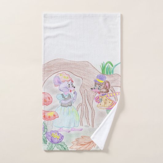 Custom Kids Artwork, deux mignonnes souris, fleurs (Serviette à main)