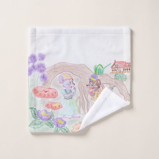 Custom Kids Artwork, deux mignonnes souris, fleurs (Gant de toilette)