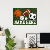 Custom Kids Boys Nom Multi Sports Wall Art Poster (Bureau à domicile)