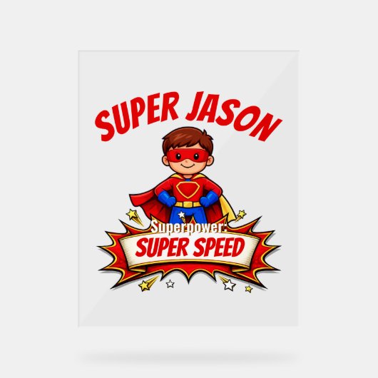 Custom Kids Superhero Name Acryl Bord (Voorkant)