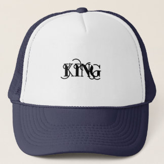 Custom KING Naam Stijlvol Wit & Navy Elegant Manne Trucker Pet
