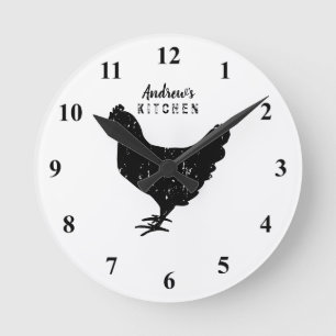 Custom kitchen wall clock with rustic chicken logo ronde klok