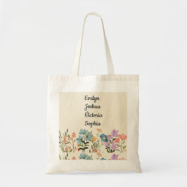 Custom kleinkinderen Namen wilde bloemen Tote Bag