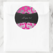 Custom Kleur/Faux zilver barok damast heet roze Ronde Sticker (Tas)