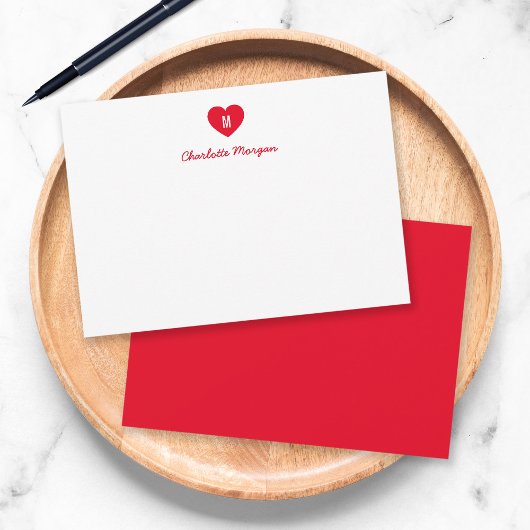 Custom Kleur Monogram Hart Modern Script Notitiekaartje