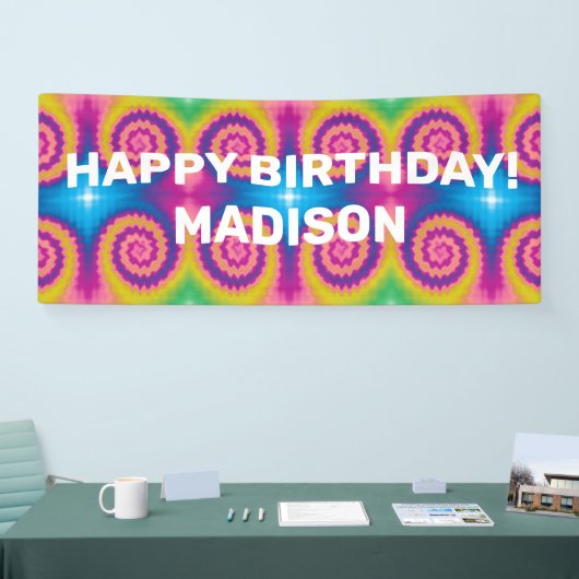 Custom Kleurrijke groovy funky tie dye fun verjaar Spandoek (Beurs)