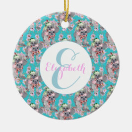 Custom Koala Christmas Botanical  Blauw Keramisch Ornament