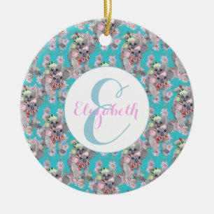 Custom Koala Christmas Botanical  Blauw Keramisch Ornament