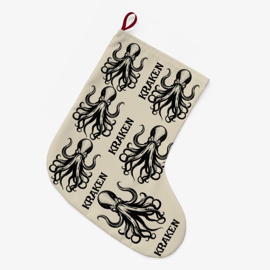 Custom Kraken Octopus Squid Name Personalized Grote Kerstsok (Voorkant (Hangend))