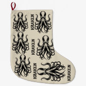 Custom Kraken Octopus Squid Name Personalized Grote Kerstsok (Voorkant)