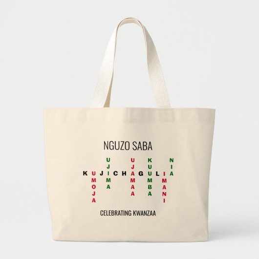 Custom Kwanzaa Crossword NGUZO SABA Grote Tote Bag (Voorkant)