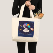 Custom Label & Cute Space Astronaut Grote Tote Bag (Voorkant (product))