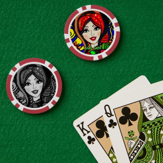 Custom Lady Luck 4 Couple's Game Night  Poker Chips (Pokertafel (Dubbel))