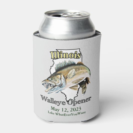 Custom Lake and Date Illinois Walleye Open Light Blikjeskoeler (Blikje Voorkant)